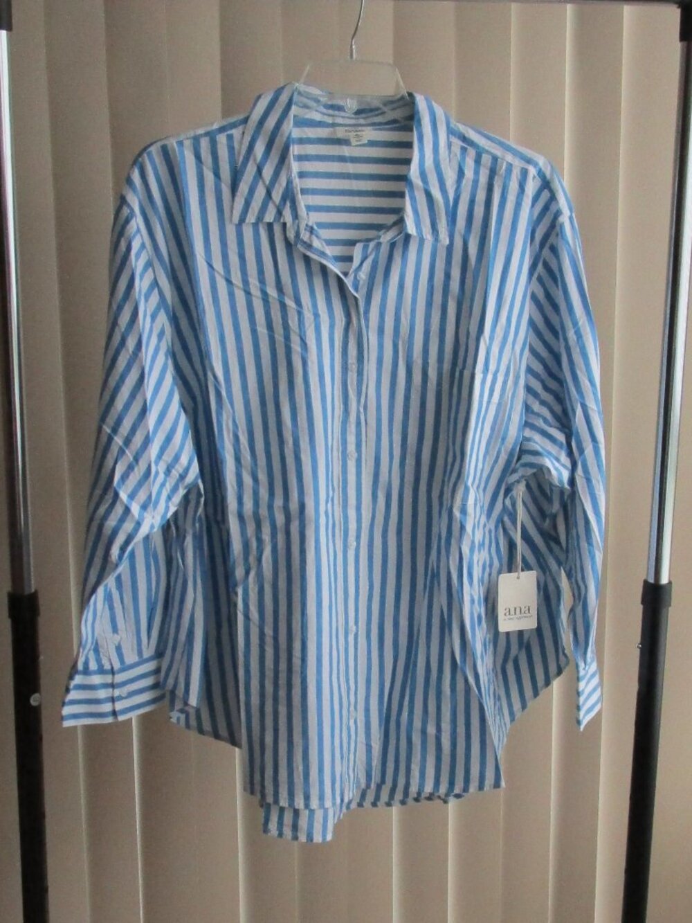A.N.A. Long Sleeve Shirt woman 2X - white/blue stripe